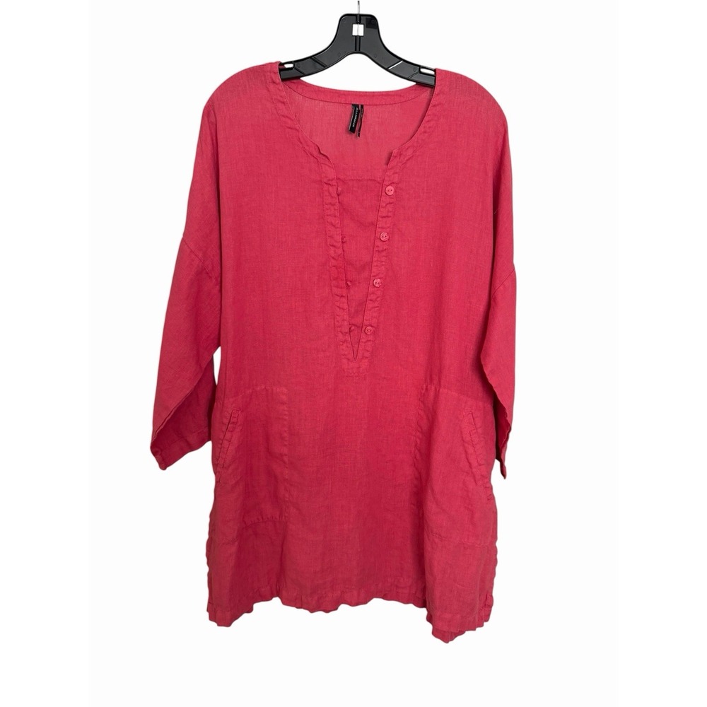 Stella Carakasi Tunic Women's Large 100% Linen Lagenlook Rust Red Relaxed #AA8-4